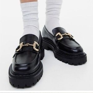 H&M Women's Chunky Lug Sole Platform Loafers Black Size EU 37 US 6.5 Horsebit